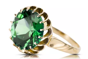 8K Gelbgold Emerald Ring Vintage Stil vrc035x-em Art Deco UdSSR -Schmuck, russischer Art-Déco-Stil